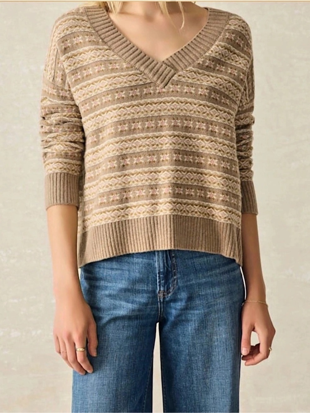 Faherty Highland Fairisle V-Neck Sweater Size Medium